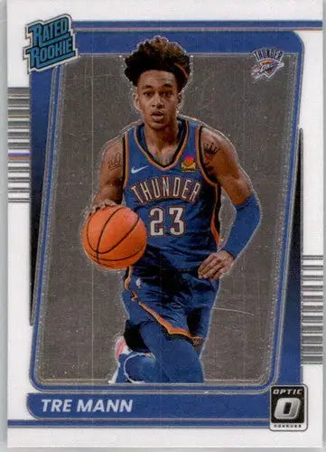 Original gloss Donruss Optic Tre Mann basketball card from 2021-22 Rookie Thunder series