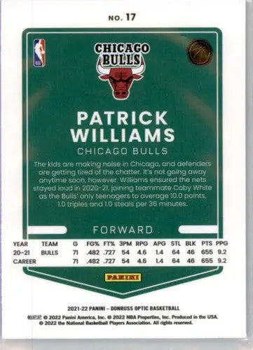 2021-22 Donruss Optic #17 Patrick Williams NM-MT Bulls ID:48976 - Basketball Card Single