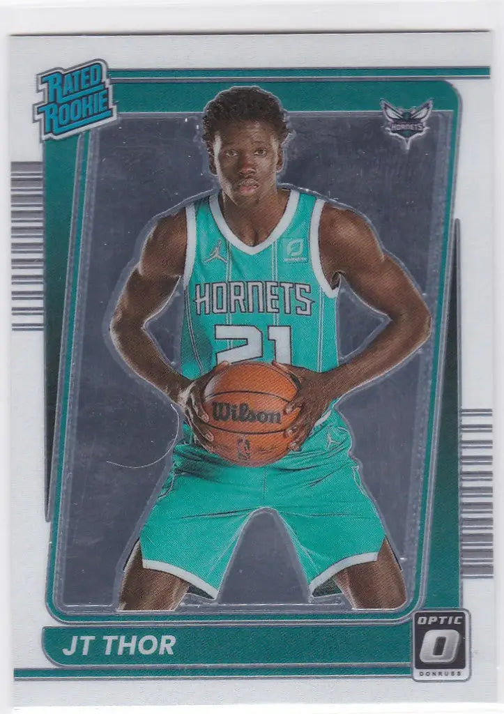 Basketball trading card of JT Thor, Rated Rookie Charlotte Hornets in teal uniform