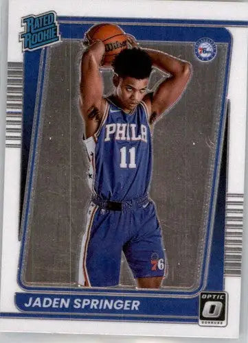 Jaden Springer basketball card from Donruss Optic 2021-22 featuring original gloss and rookie design