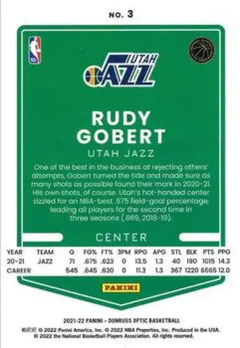 2021-22 Donruss Optic #3 Rudy Gobert NM-MT Jazz ID:48973 - Basketball Card Single