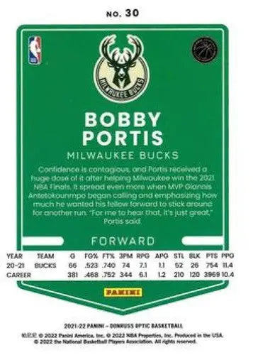 2021-22 Donruss Optic Bobby Portis basketball card with original gloss Bucks ID 49375