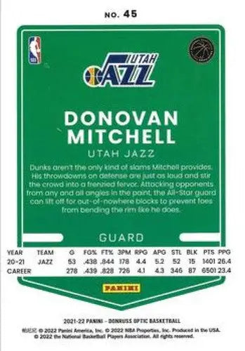 2021-22 Donruss Optic #45 Donovan Mitchell NM-MT Jazz ID:49376 - Basketball Card Single