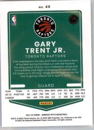 Basketball card back from Donruss Optic featuring Gary Trent Jr with original gloss