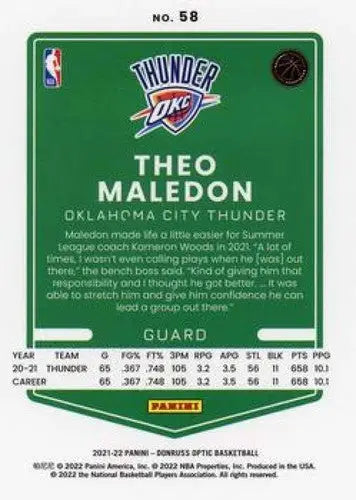 2021-22 Donruss Optic #58 Theo Maledon NM-MT Thunder ID:48995 - Basketball Card Single