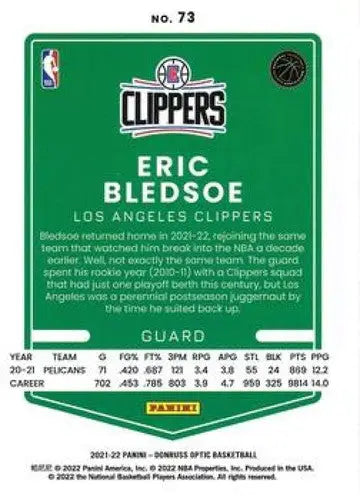 Original gloss Donruss Optic Eric Bledsoe basketball card from 2021-22 Clippers series