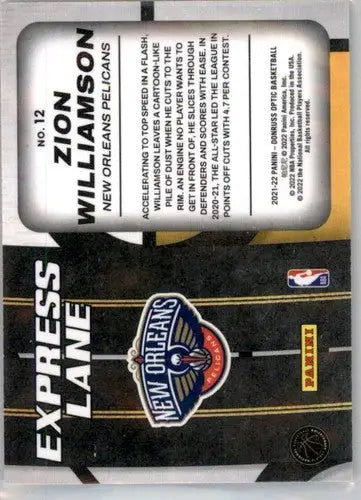 Zion Williamson basketball card featuring original gloss from Donruss Optic Express Lane series