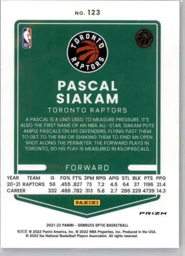 Original gloss Donruss Optic Purple Pascal Siakam basketball card for Raptors collection