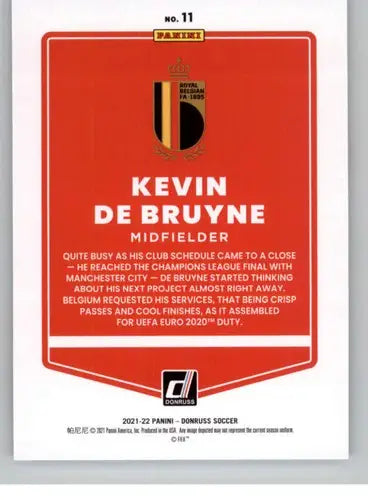 2021-22 Donruss Road to Qatar #11 Kevin De Bruyne NM-MT ID:45547 - Soccer Card Single