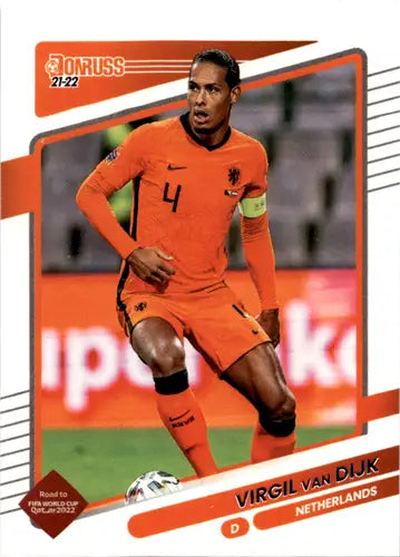 Virgil Van Dijk soccer card from 2021-22 Donruss Road to Qatar series