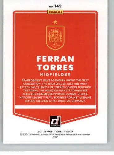 Ferran Torres soccer card from Donruss Road to Qatar with original gloss at ID 45559