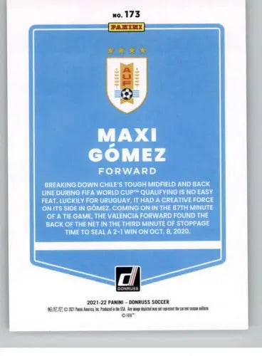 Soccer trading card of Maxi Gomez from Donruss Road to Qatar 2021-22 original gloss