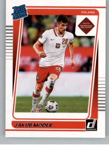 Original gloss Jakub Moder soccer card from Donruss Road to Qatar 2021-22 product