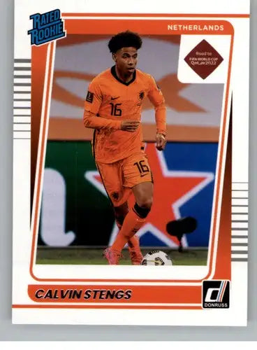 Original gloss Calvin Stengs soccer card from 2021-22 Donruss Road to Qatar