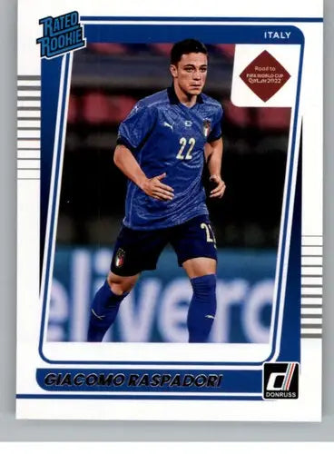 Giacomo Raspadori soccer card from Donruss Road to Qatar Original Gloss NM-MT RC