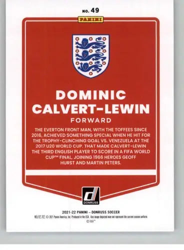 Soccer card from Donruss Road to Qatar featuring Dominic Calvert-Lewin with original gloss