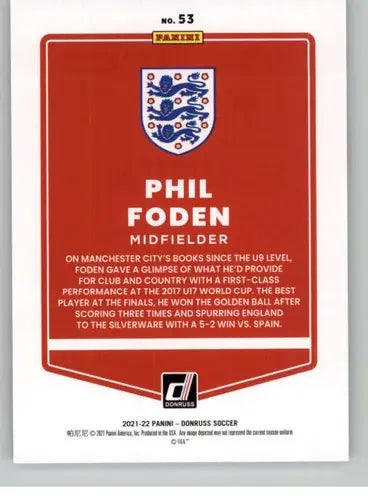 Original gloss Phil Foden soccer card from Donruss Road to Qatar series