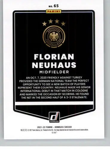 2021-22 Donruss Road to Qatar Florian Neuhaus soccer card with original gloss