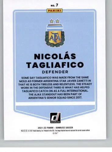 2021-22 Donruss Road to Qatar Nicolas Tagliafico soccer card with original gloss