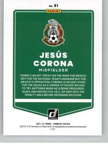 Soccer card of Jesus Manuel Corona from 2021-22 Donruss Road to Qatar series