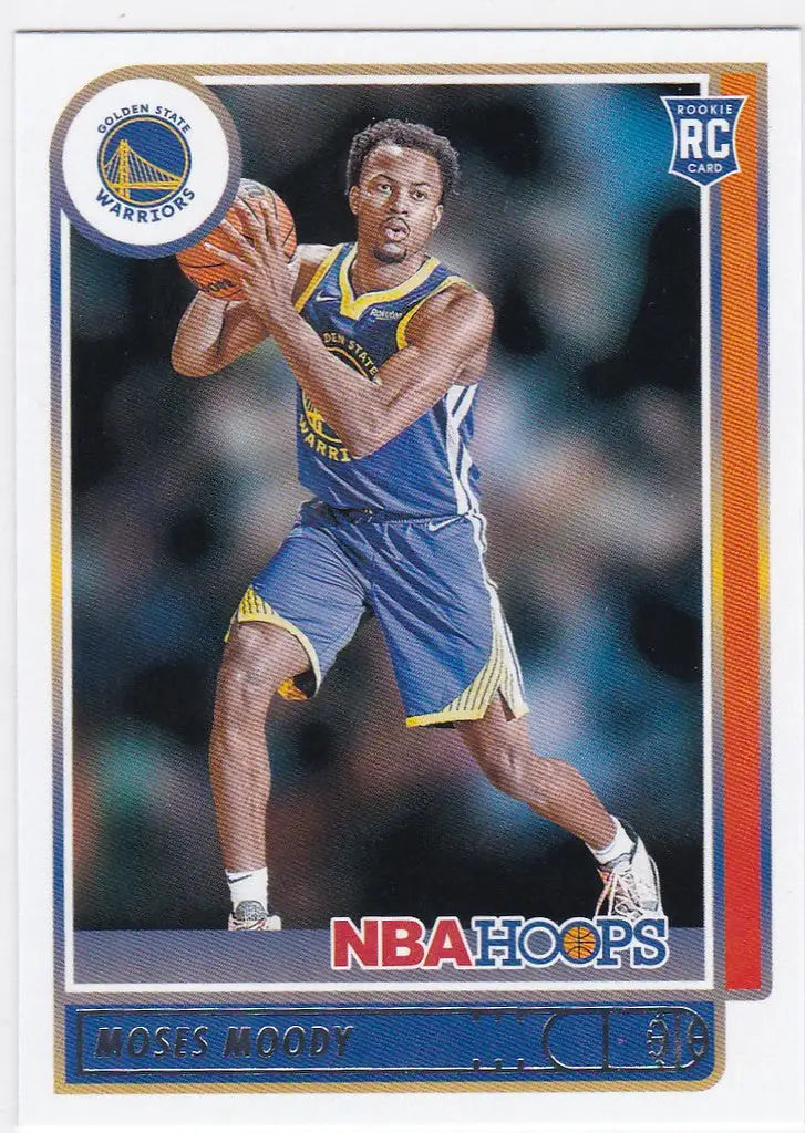 Basketball trading card of Moses Moody in action for the Golden State Warriors