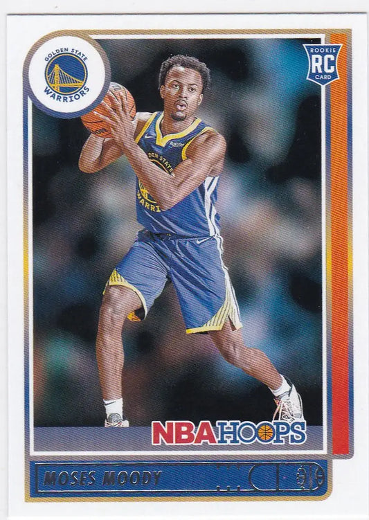 Basketball trading card of Moses Moody in action for the Golden State Warriors