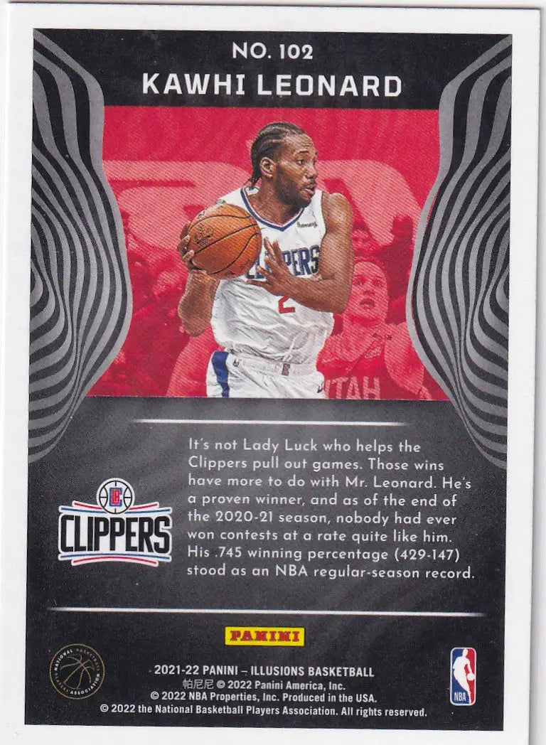 2021-22 ILLUSIONS #102 KAWHI LEONARD GEEN HOLO- LOS ANGELES CLIPPERS - Basketball Card Single