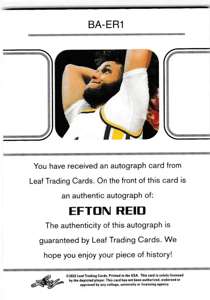 2021-22 Leaf Memories Auto #BA-ER1 Efton Reid 61/99 LSU