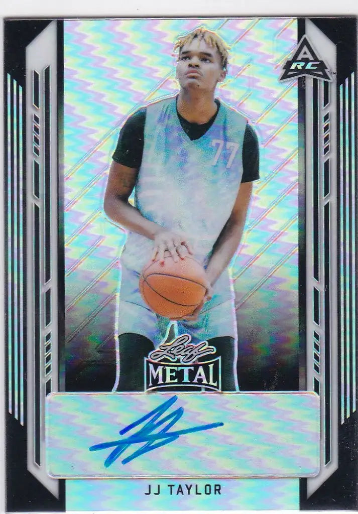 Basketball trading card of JJ Taylor Black Rainbow Auto from Leaf Metal 2021-22