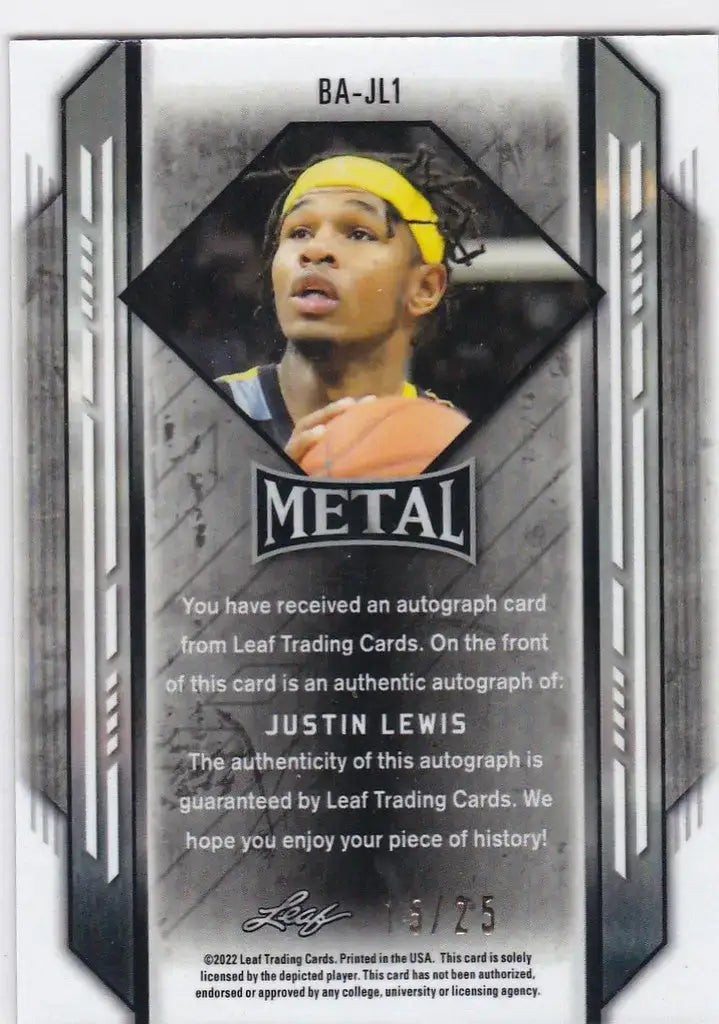2021-22 Leaf Metal #BA-JL1 Justin Lewis Pink Rainbow Auto 15/25