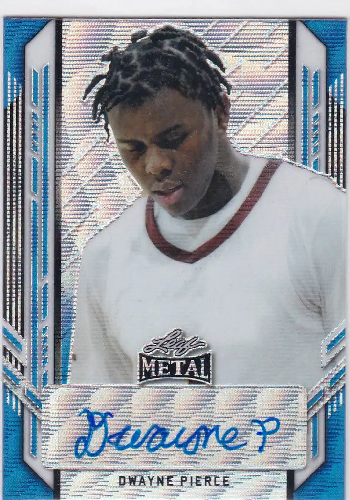 Basketball trading card of Dwayne Pierce in white jersey, featuring Blue Wave Auto