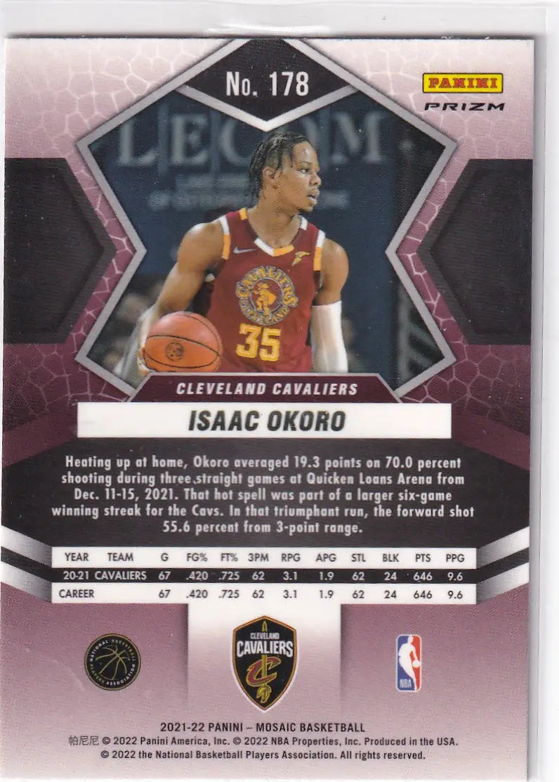 2021-22 MOSAIC #178 ISAAC OKORO REACTIVE SILVER- CLEVELAND CAVALIERS - Basketball Card Single