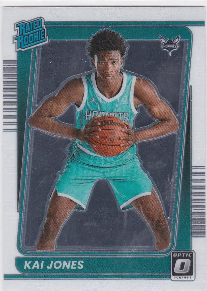 Basketball trading card of Kai Jones RC Charlotte Hornets in teal uniform
