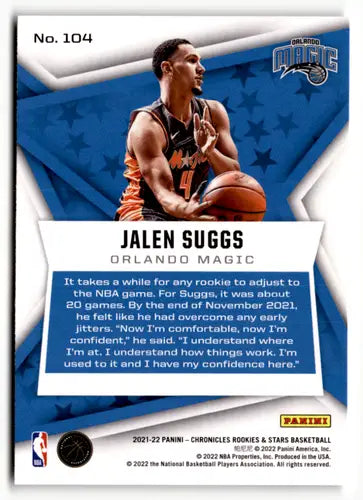Jalen Suggs basketball card from Panini Chronicles with original gloss in Magic rookies