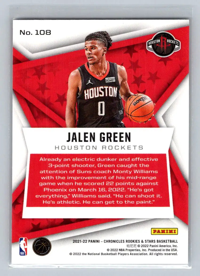 2021-22 Panini Chronicles #108 Jalen Green Houston Rockets Rookie - Basketball Card Single