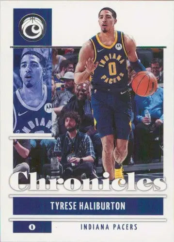Tyrese Haliburton basketball card from Panini Chronicles with original gloss display