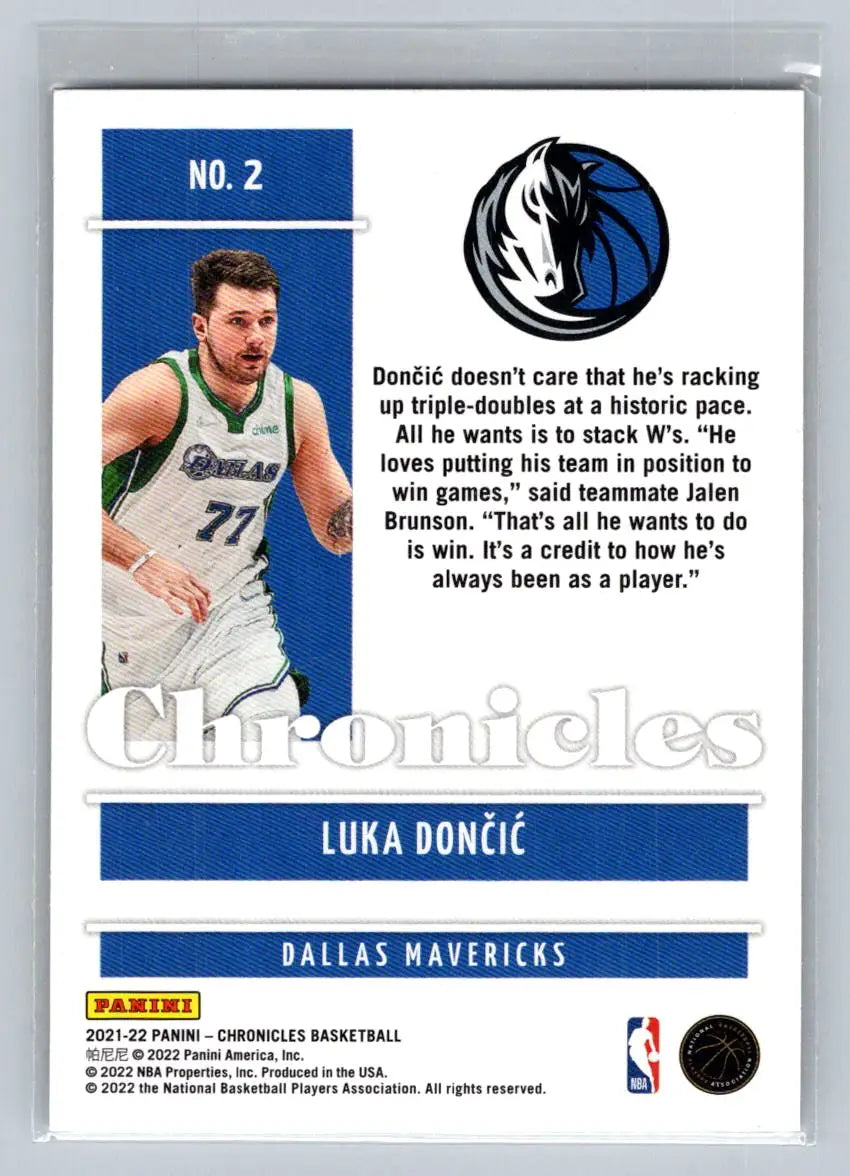 2021-22 Panini Chronicles #2 Luka Doncic Dallas Mavericks - Basketball Card Single