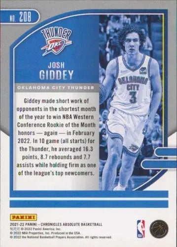 Josh Giddey basketball card from Panini Chronicles 2021-22 with original gloss