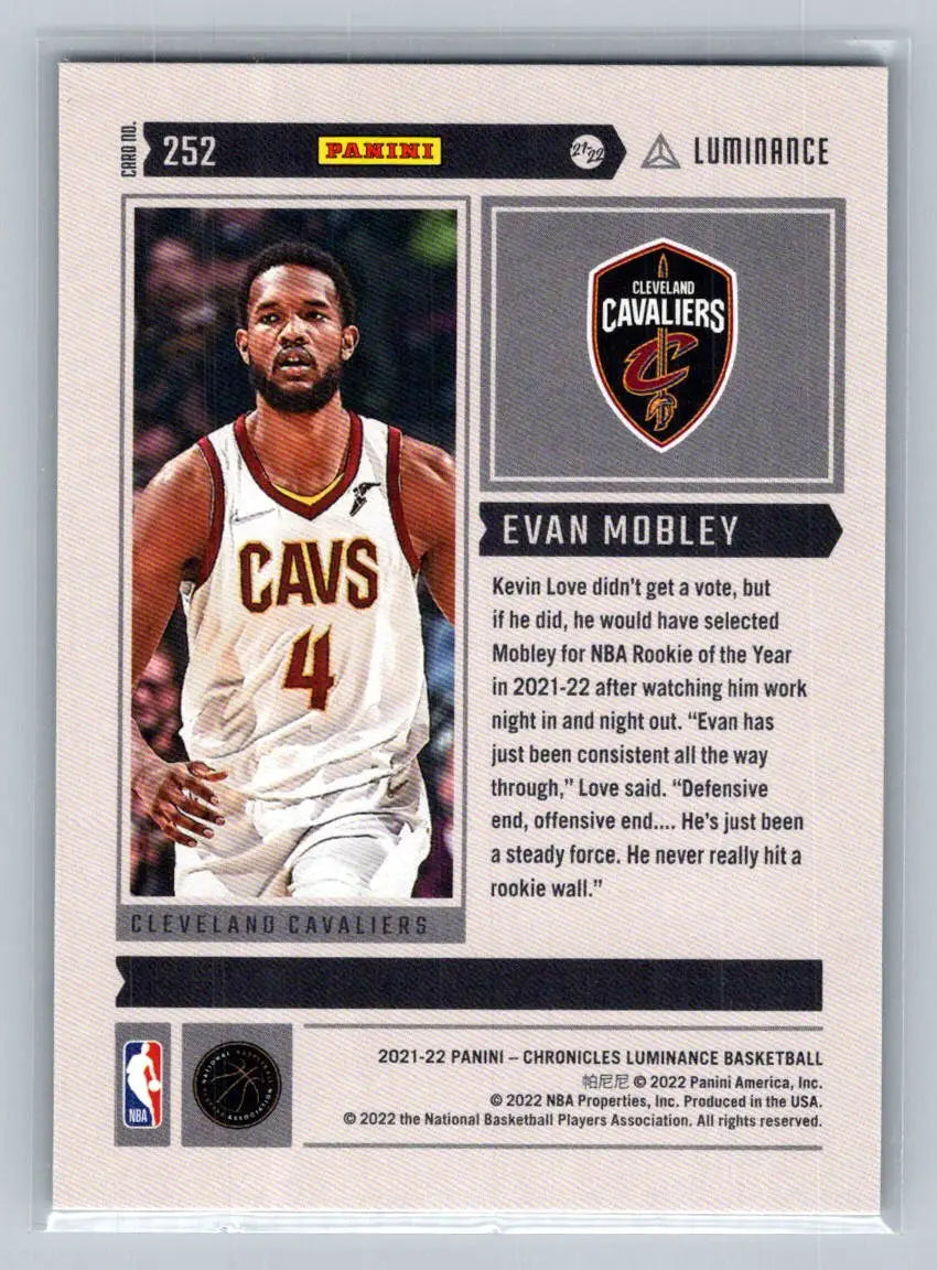 2021-22 Panini Chronicles #252 Evan Mobley Cleveland Cavaliers - Basketball Card Single