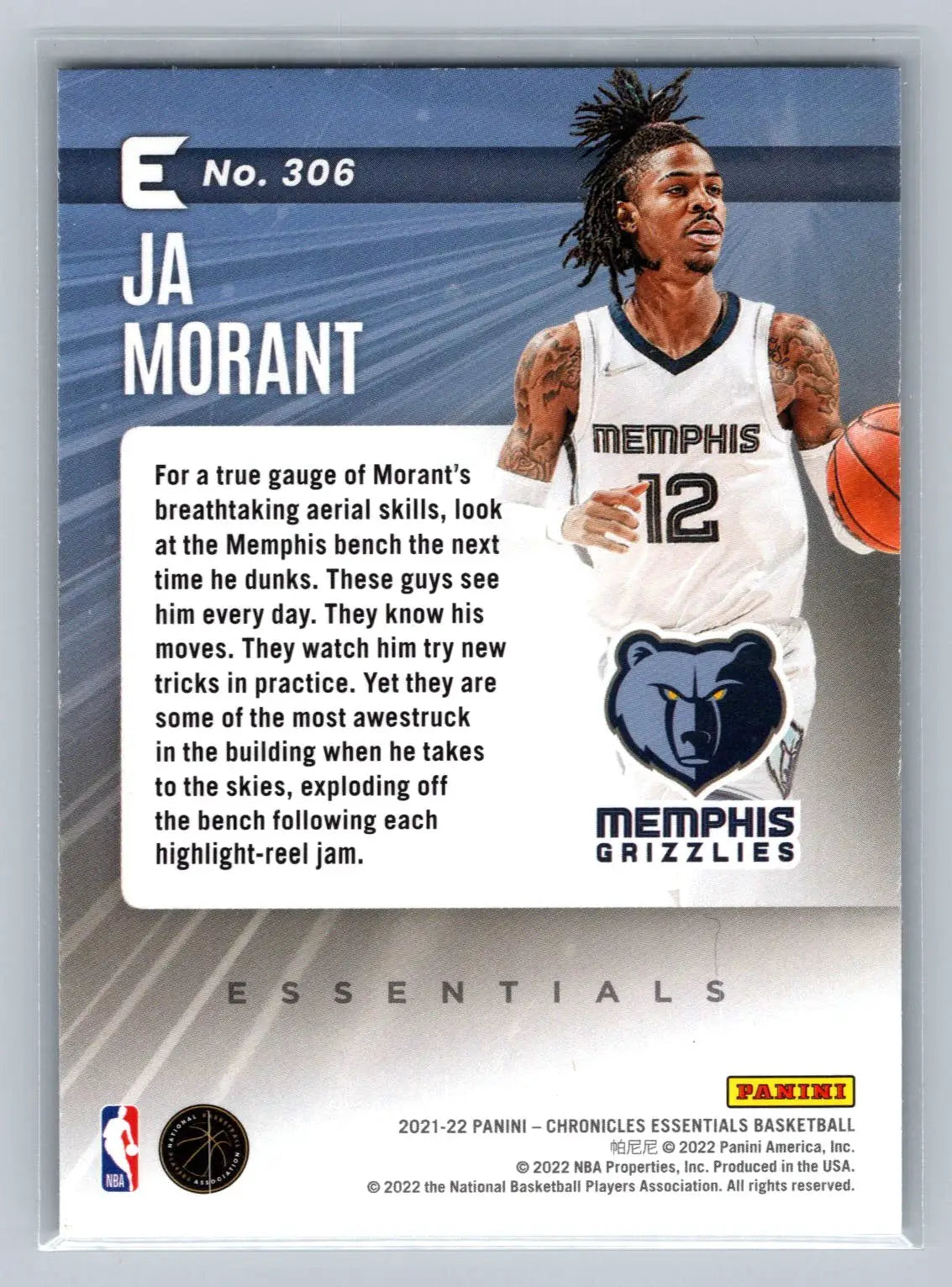 2021-22 Panini Chronicles #306 Ja Morant Memphis Grizzlies - Basketball Card Single