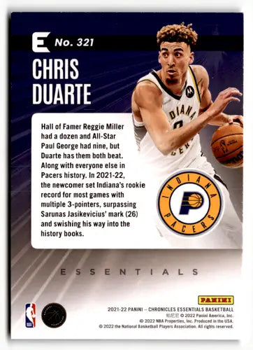 Original gloss Panini Chronicles Chris Duarte basketball card from 2021-22 Pacers Essentials