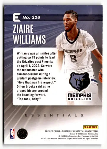 Ziaire Williams basketball card from Panini Chronicles 2021-22 with original gloss