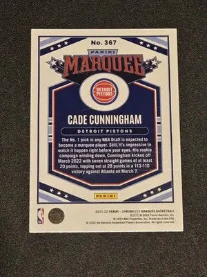 2021-22 Panini Chronicles #367 Cade Cunningham - Basketball Card Single