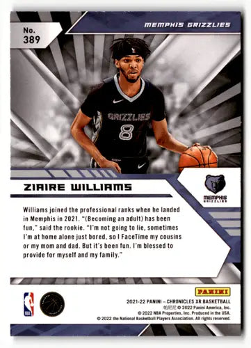 Original gloss of Ziaire Williams basketball card from Panini Chronicles 2021-22