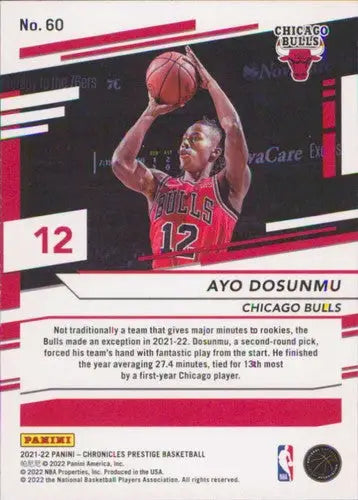 Ayo Dosunmu Panini Chronicles basketball card with original gloss from 2021-22 Bulls Prestige