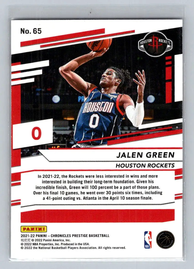 2021-22 Panini Chronicles #65 Jalen Green Houston Rockets Rookie - Basketball Card Single