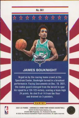 Original gloss Panini Chronicles James Bouknight basketball card from 2021-22 Hornets series