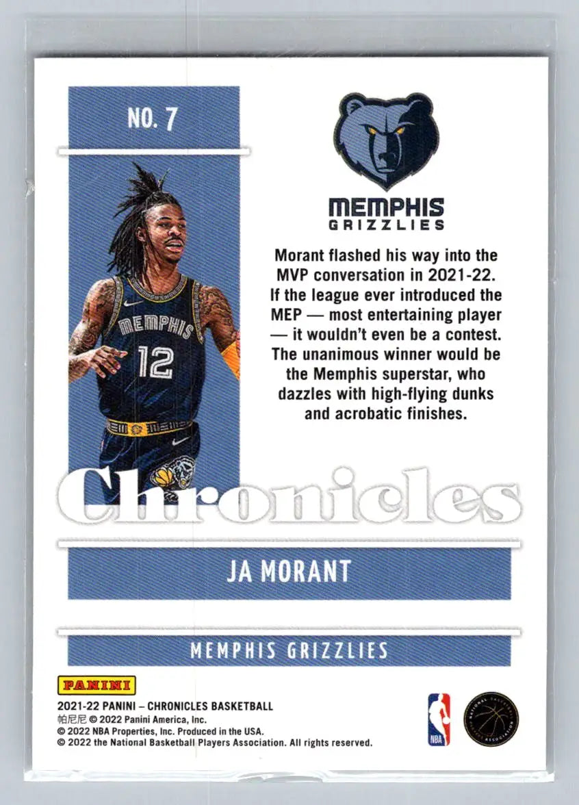 2021-22 Panini Chronicles #7 Ja Morant Memphis Grizzlies - Basketball Card Single