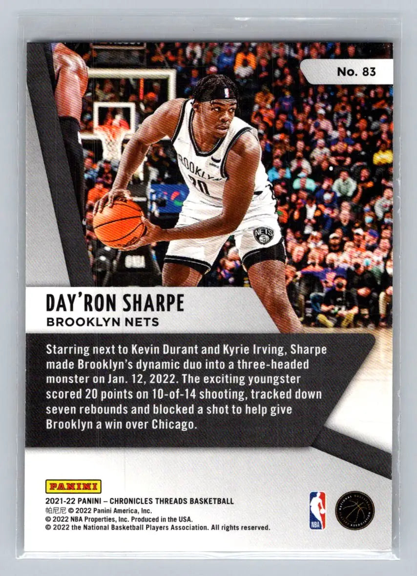 2021-22 Panini Chronicles #83 Day’Ron Sharpe Brooklyn Nets Rookie - Basketball Card Single