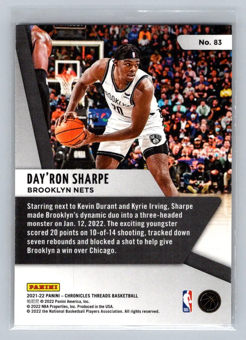 2021-22 Panini Chronicles #83 Day’Ron Sharpe Brooklyn Nets Rookie - Basketball Card Single